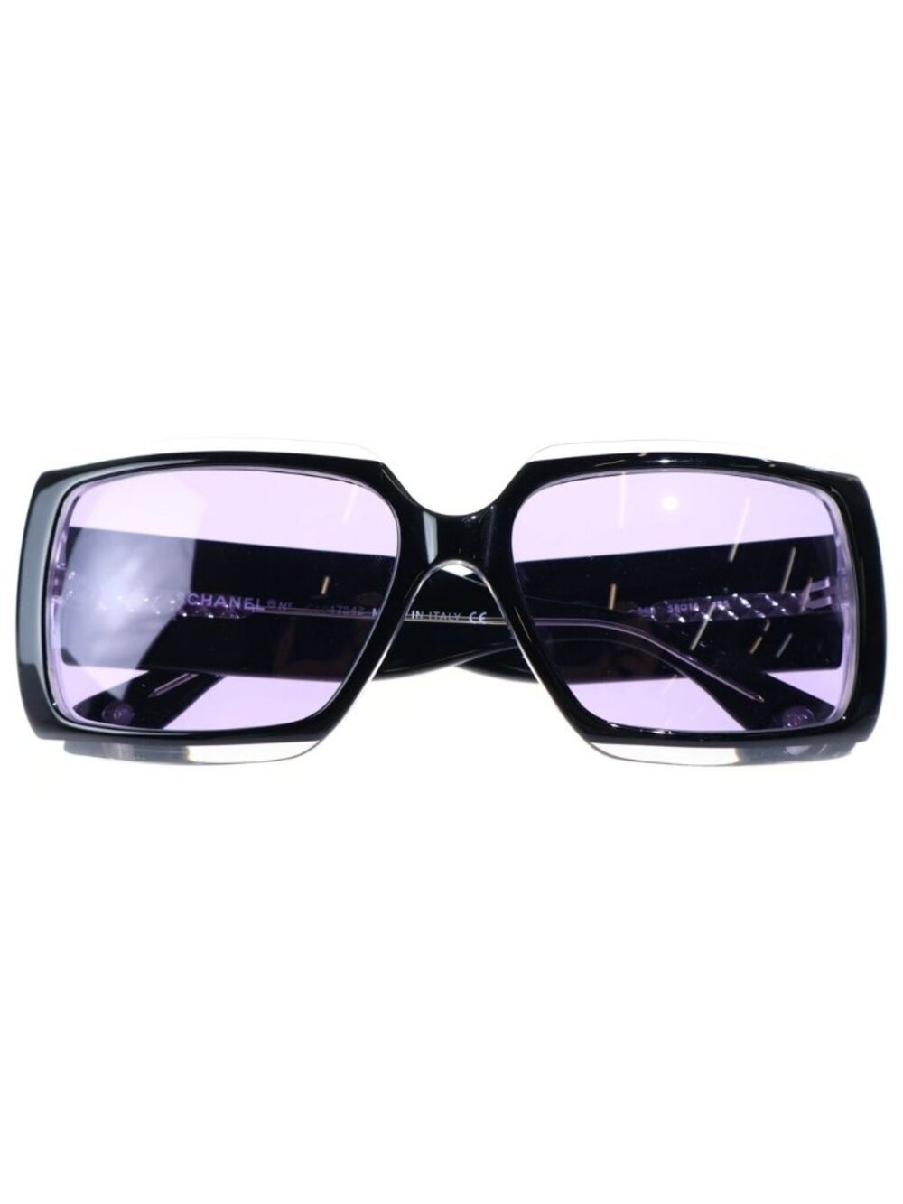 Chanel Choco Bar Square Frame Sunglasses Eyewear 56 Black Purple